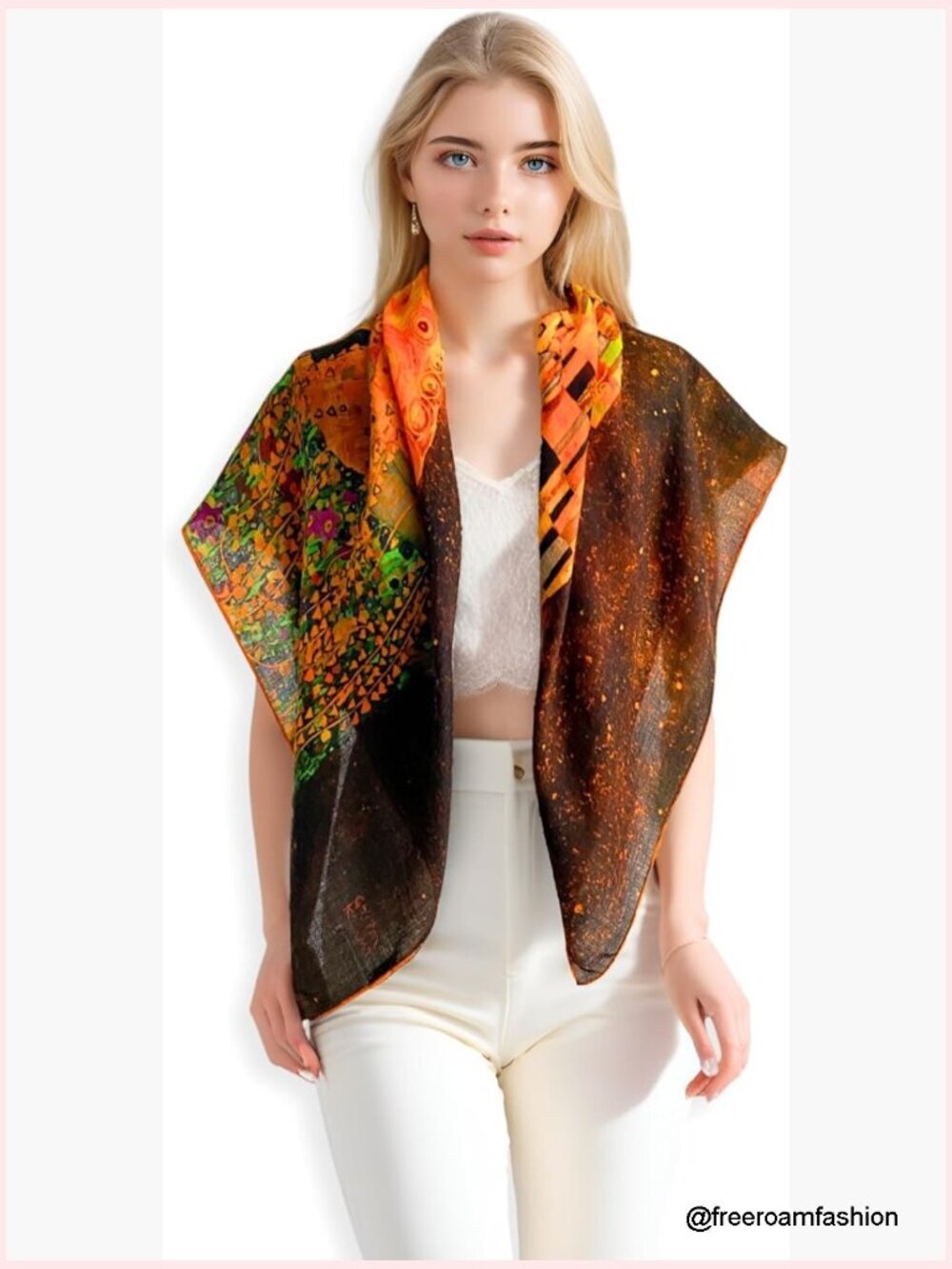 Cashmere Wrap Scarf 36x36 - Lightweight Artistic Square Shawl for Travel &